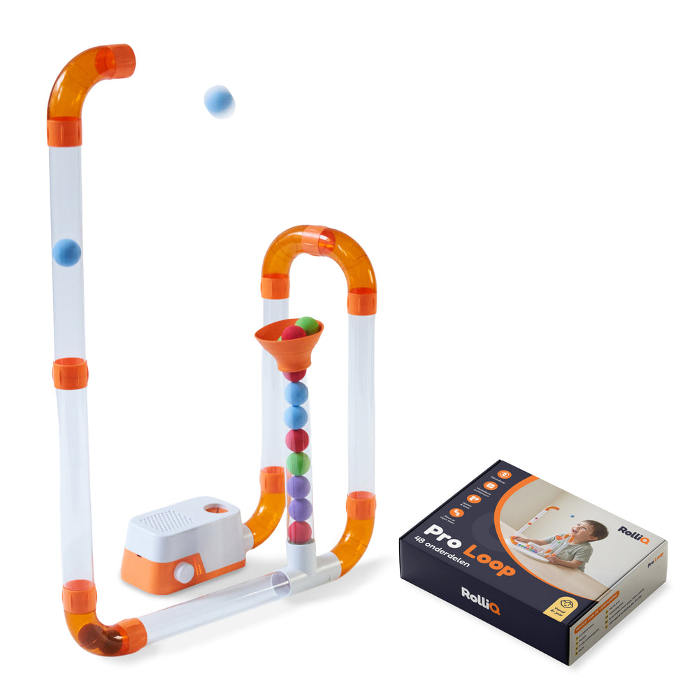 Rolliq® Pro Loop Knikkerbaan - Buizenbaan op Luchtdruk - Ballenbaan Bouwspeelgoed - Marble Run STEM Speelgoed - Luchtkracht Parcours - 8+ - 48 Onderdelen